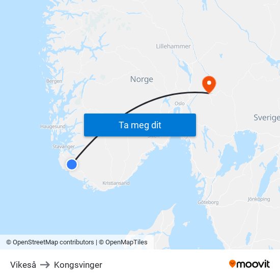 Vikeså to Kongsvinger map