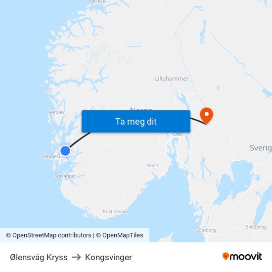 Ølensvåg Kryss to Kongsvinger map