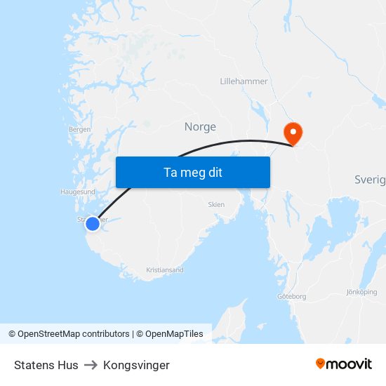 Statens Hus to Kongsvinger map