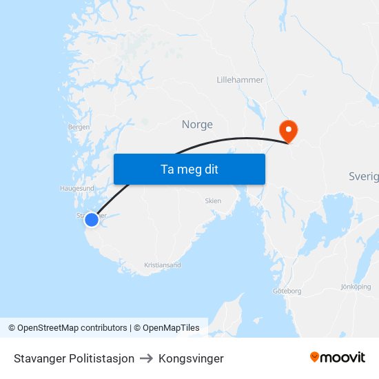 Stavanger Politistasjon to Kongsvinger map