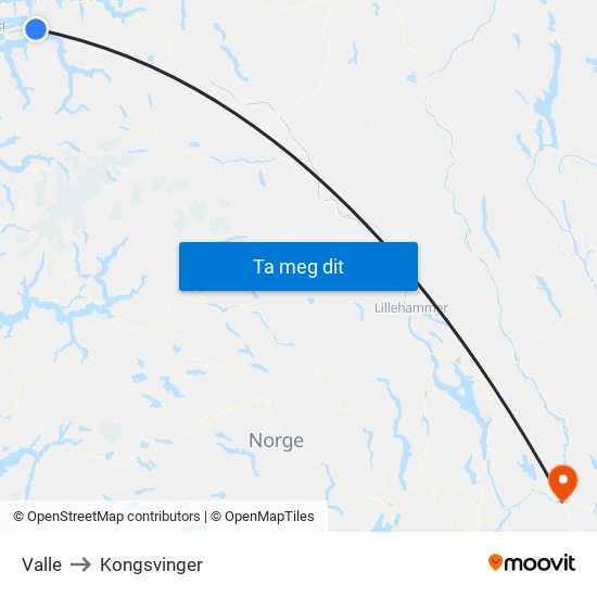 Valle to Kongsvinger map