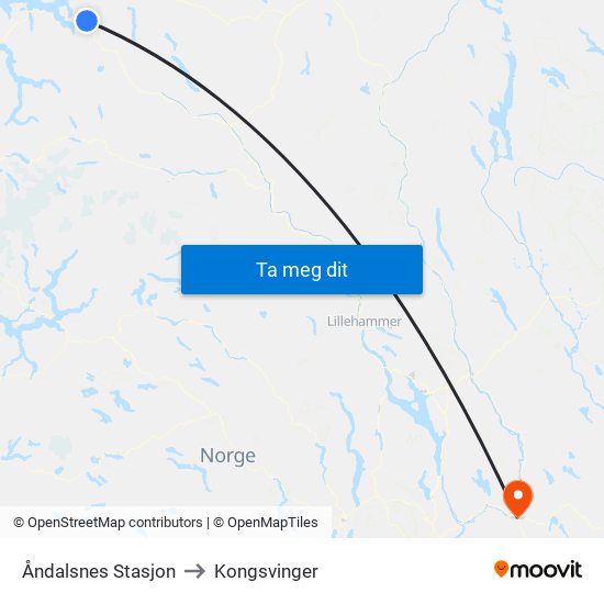 Åndalsnes Stasjon to Kongsvinger map