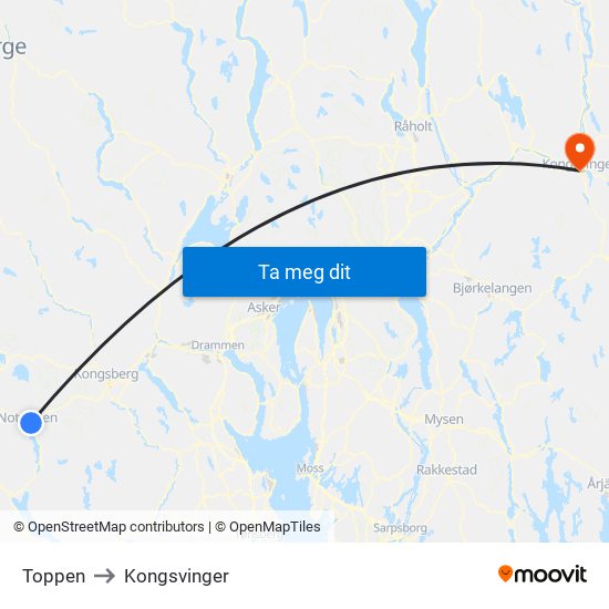 Toppen to Kongsvinger map