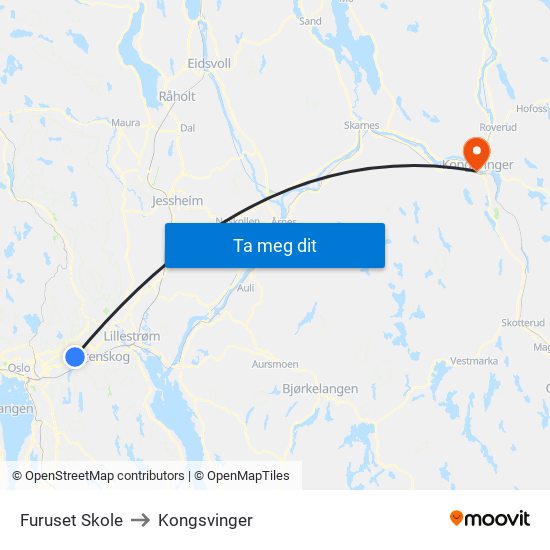 Furuset Skole to Kongsvinger map