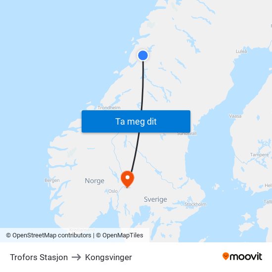 Trofors Stasjon to Kongsvinger map