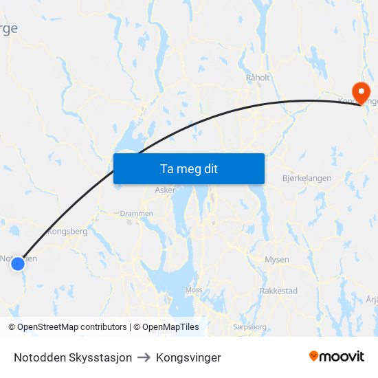 Notodden Skysstasjon to Kongsvinger map