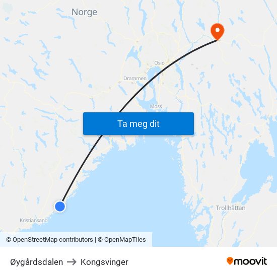 Øygårdsdalen to Kongsvinger map