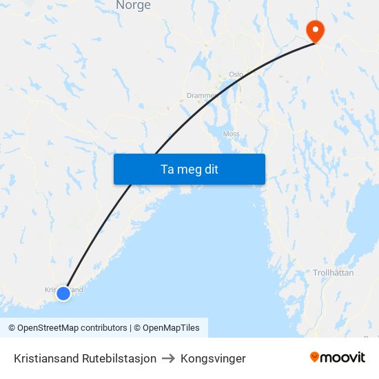 Kristiansand Rutebilstasjon to Kongsvinger map