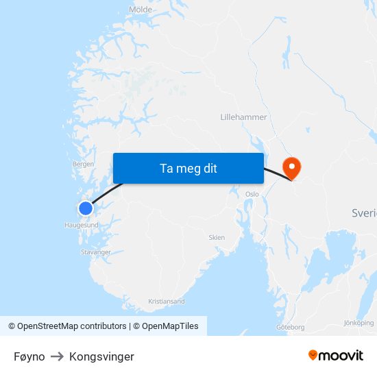 Føyno to Kongsvinger map