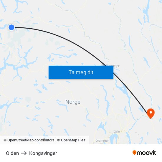 Olden to Kongsvinger map