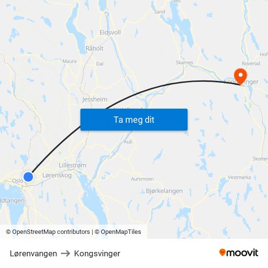 Lørenvangen to Kongsvinger map