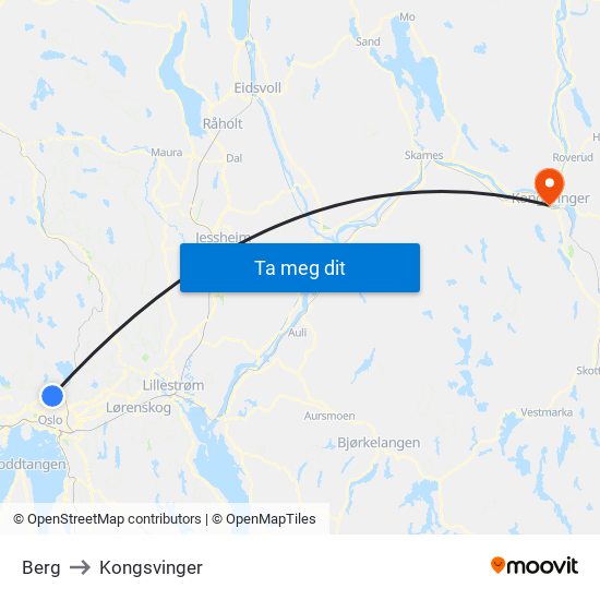 Berg to Kongsvinger map