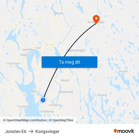 Jonsten E6 to Kongsvinger map