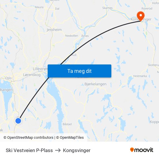 Ski Vestveien P-Plass to Kongsvinger map