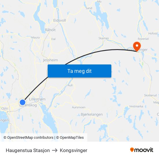 Haugenstua Stasjon to Kongsvinger map