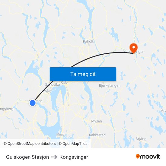 Gulskogen Stasjon to Kongsvinger map