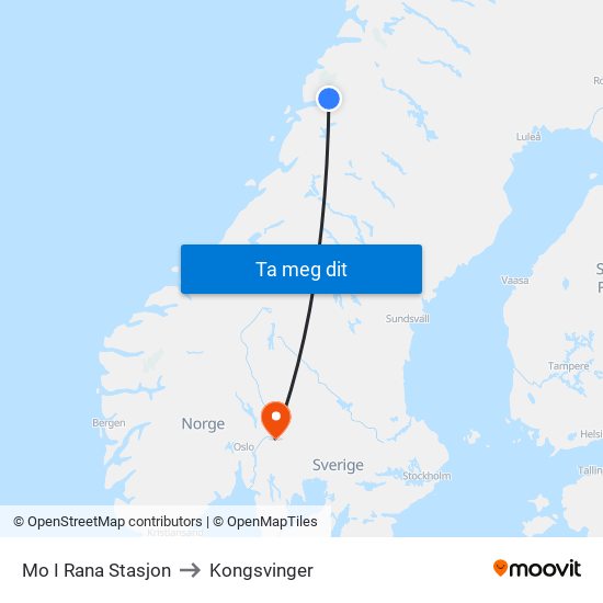 Mo I Rana Stasjon to Kongsvinger map