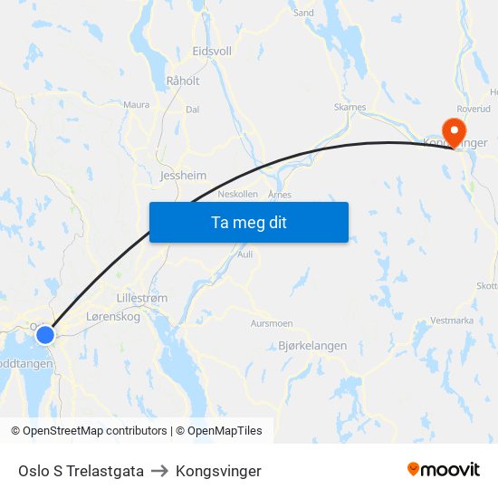 Oslo S Trelastgata to Kongsvinger map