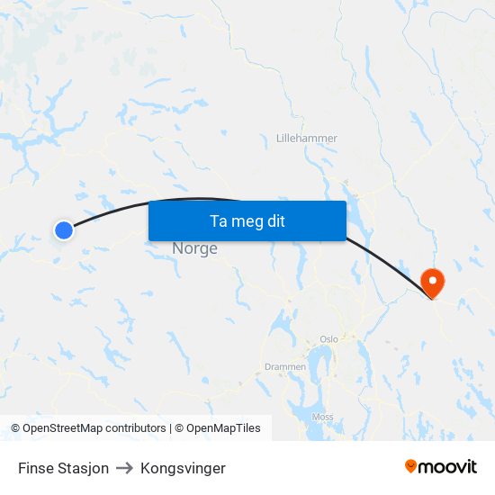 Finse Stasjon to Kongsvinger map