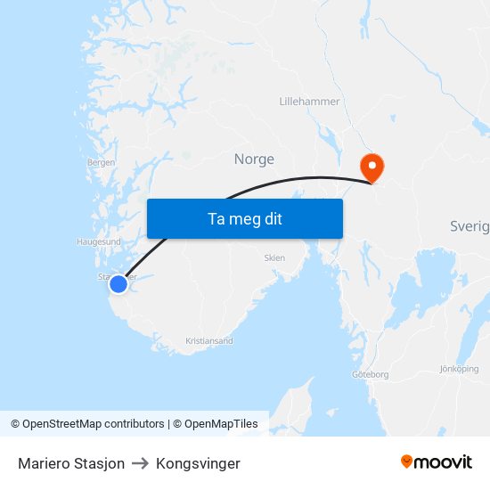 Mariero Stasjon to Kongsvinger map