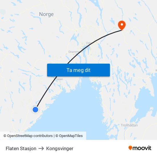 Flaten Stasjon to Kongsvinger map