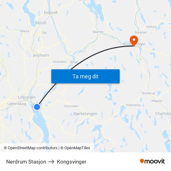 Nerdrum Stasjon to Kongsvinger map