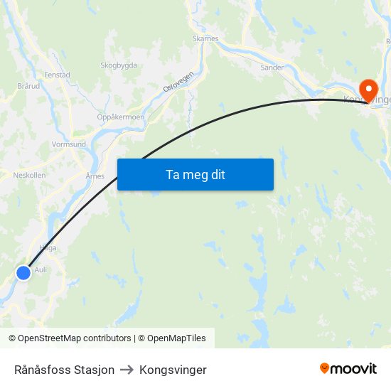 Rånåsfoss Stasjon to Kongsvinger map