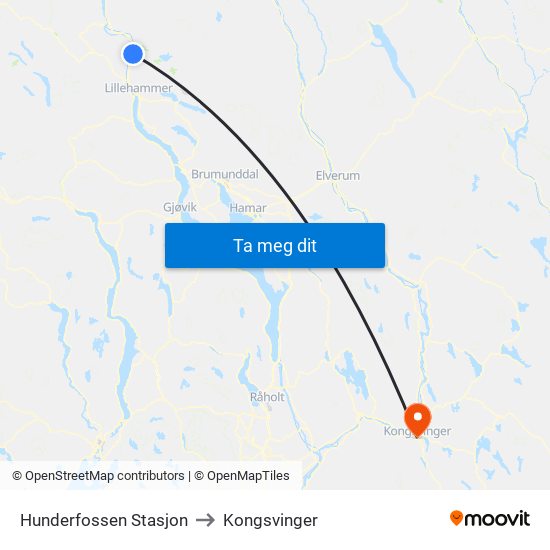 Hunderfossen Stasjon to Kongsvinger map