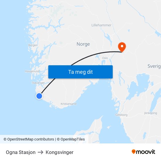 Ogna Stasjon to Kongsvinger map