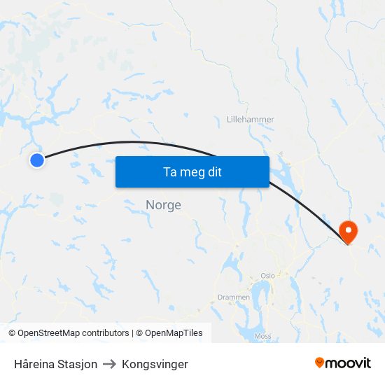 Håreina Stasjon to Kongsvinger map