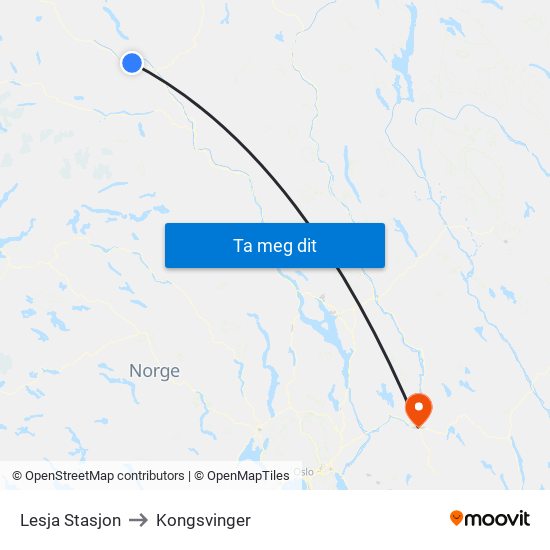 Lesja Stasjon to Kongsvinger map