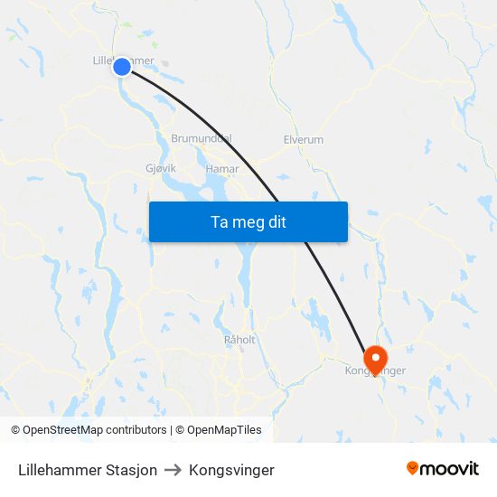 Lillehammer Stasjon to Kongsvinger map