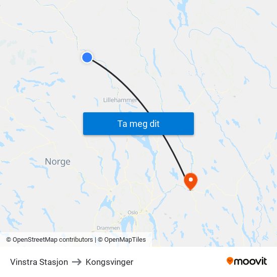 Vinstra Stasjon to Kongsvinger map
