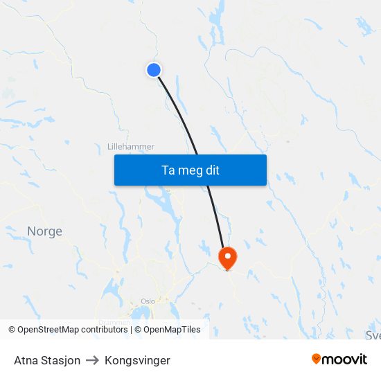 Atna Stasjon to Kongsvinger map