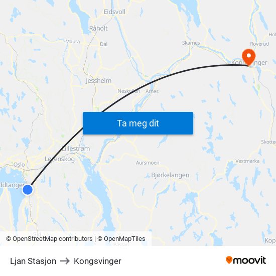 Ljan Stasjon to Kongsvinger map