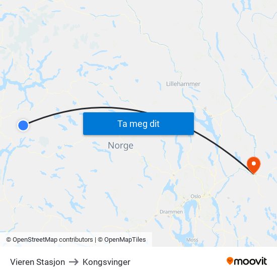 Vieren Stasjon to Kongsvinger map