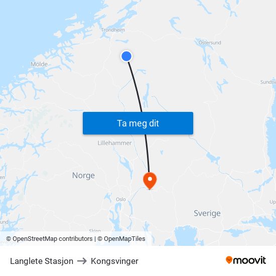 Langlete Stasjon to Kongsvinger map