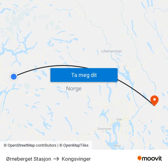 Ørneberget Stasjon to Kongsvinger map