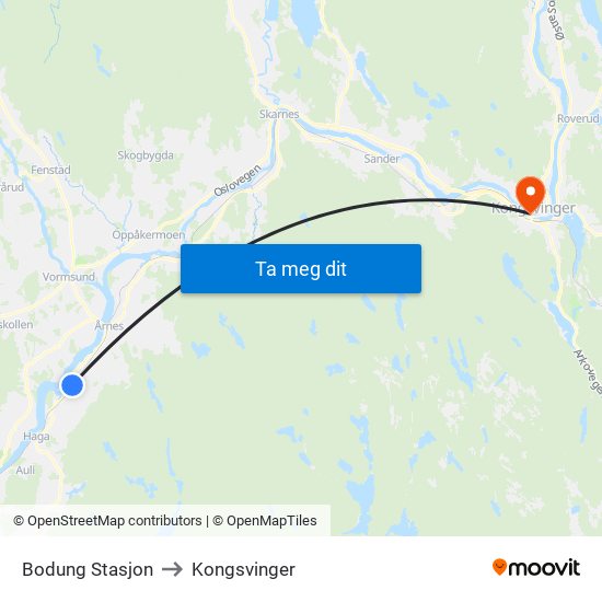 Bodung Stasjon to Kongsvinger map