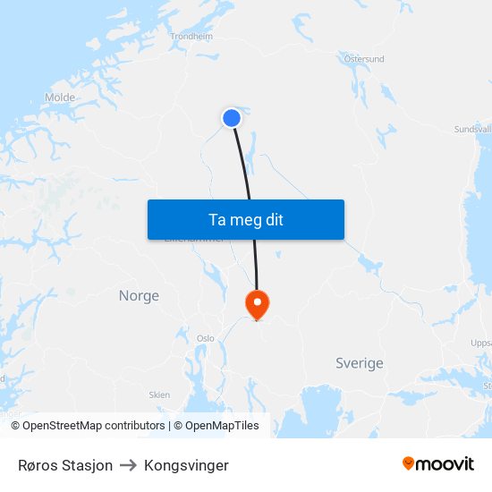 Røros Stasjon to Kongsvinger map