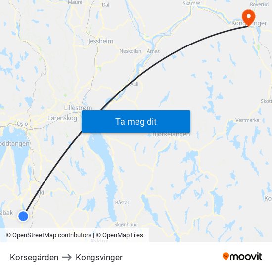 Korsegården to Kongsvinger map