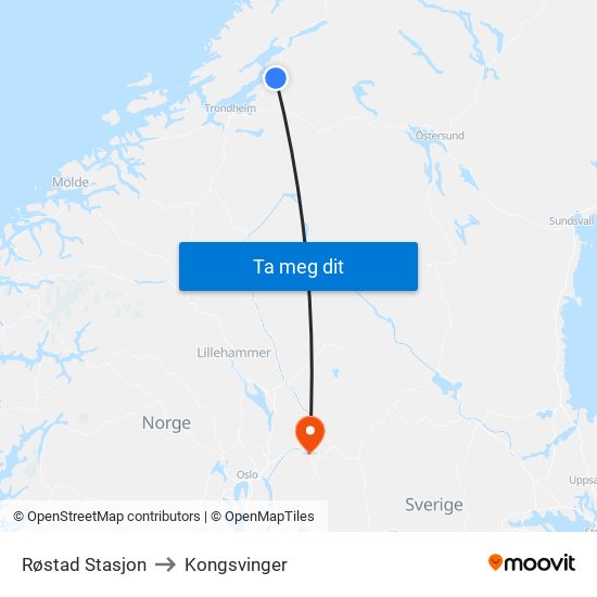 Røstad Stasjon to Kongsvinger map