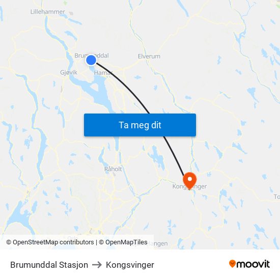 Brumunddal Stasjon to Kongsvinger map
