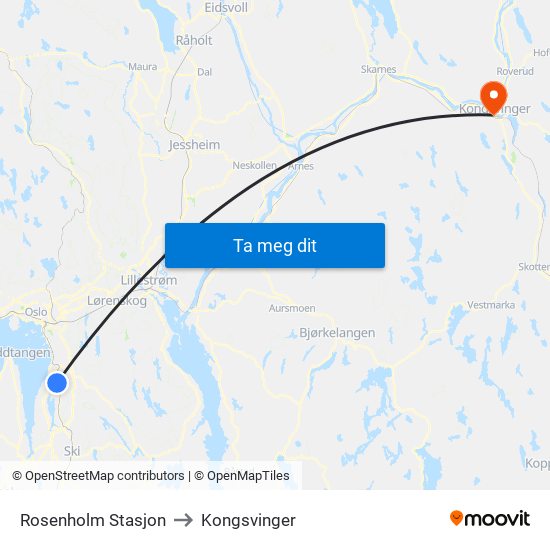 Rosenholm Stasjon to Kongsvinger map