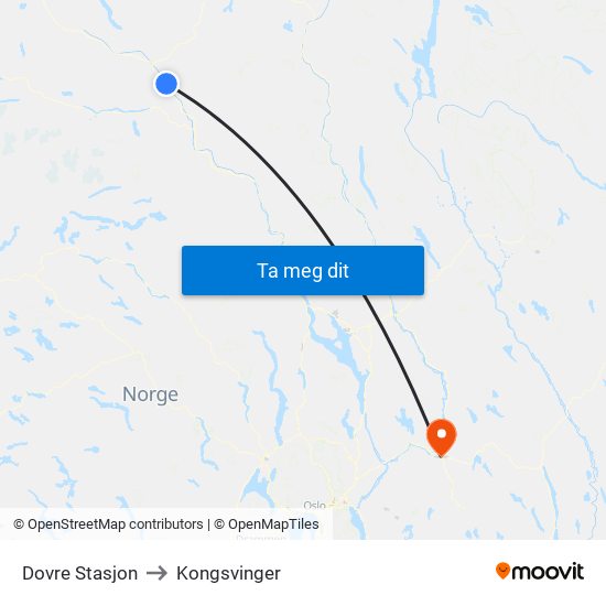 Dovre Stasjon to Kongsvinger map