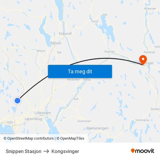 Snippen Stasjon to Kongsvinger map