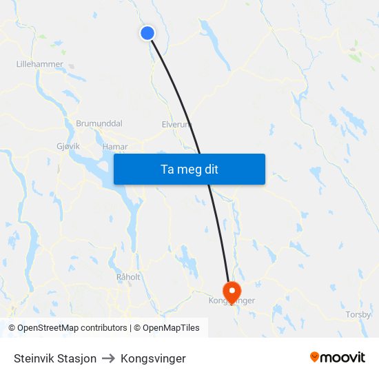 Steinvik Stasjon to Kongsvinger map