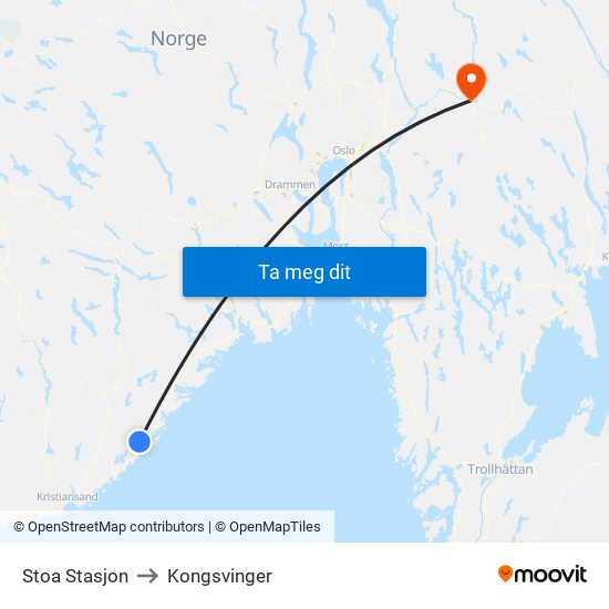 Stoa Stasjon to Kongsvinger map