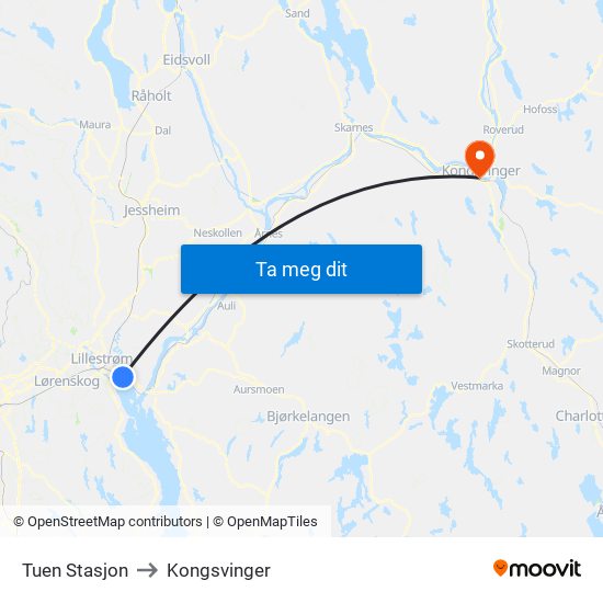 Tuen Stasjon to Kongsvinger map