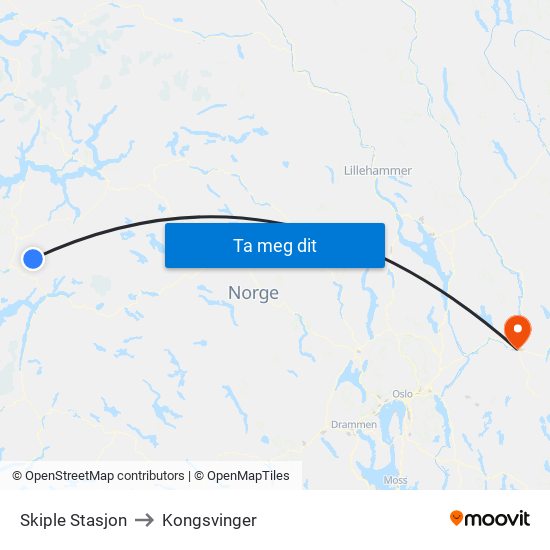 Skiple Stasjon to Kongsvinger map